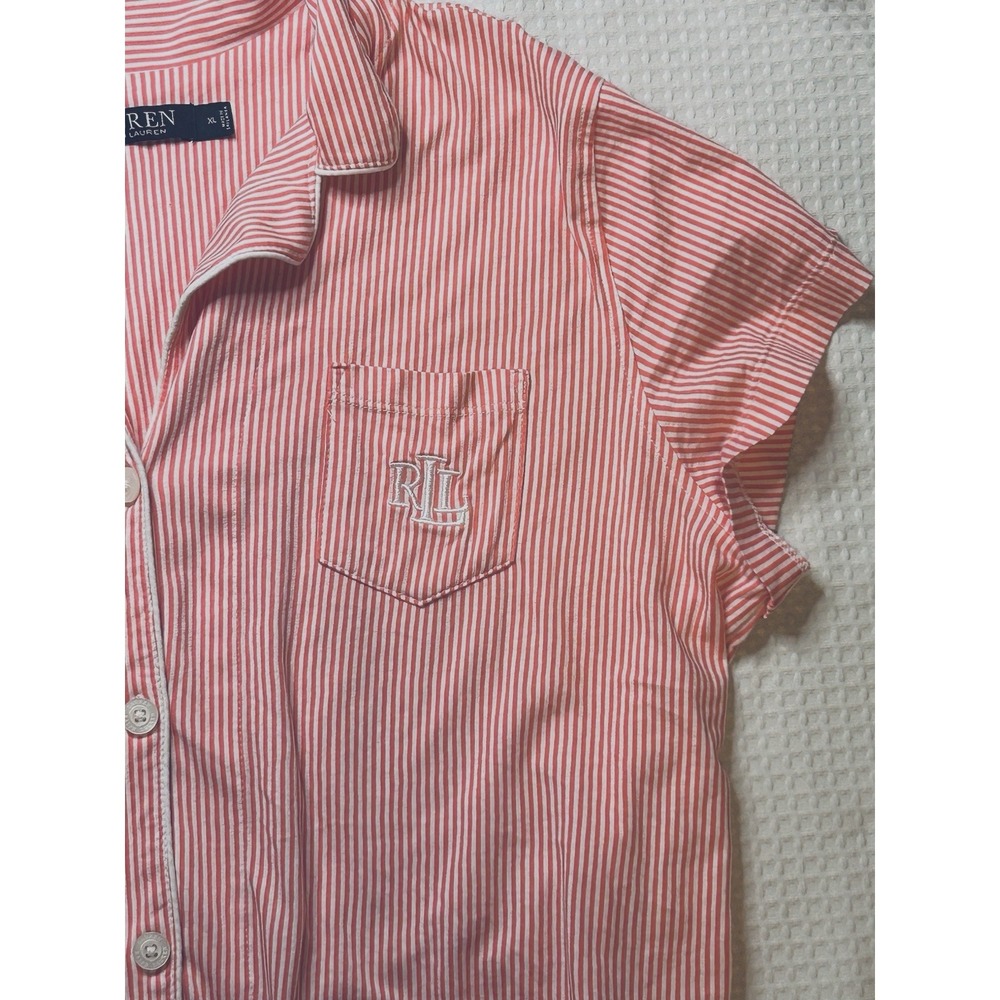 Lauren Ralph Lauren XL Monogram Striped Jersey Notched Collared Pink Pj Set - Picture 5 of 16